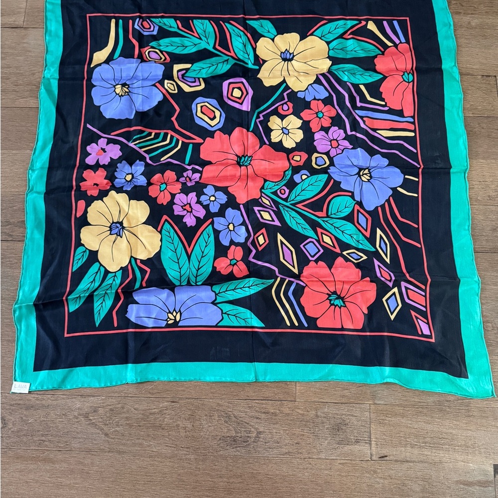 VTG LAVA Collection Floral hand- rolled 100% Silk Scarf.